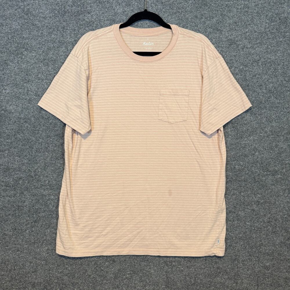 Katin Shirt Mens XL Beige Striped Short Sleeve Tshirt Surfer Casual Pocket Tee